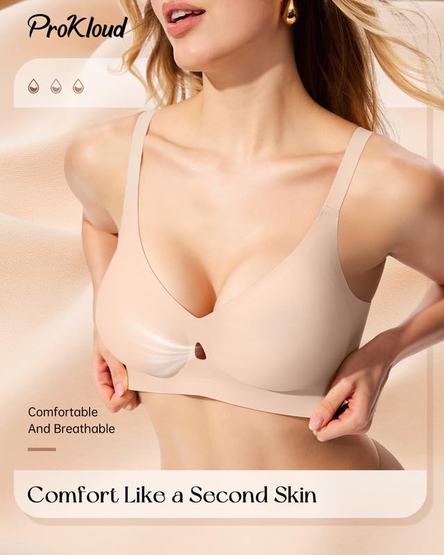 Image of ProKloud Bras for Women No Underwire Wireless Jelly Bras Full Coverage Seamless Push Up Bralettes Support Tshirt Bra