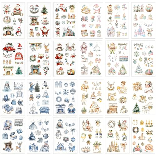 Wnqou 24 Sheets Christmas Bullet Note Stickers Set 4 Color Winter Themes Rub on Transfers for Crafts Snow Style Scrapbook Journaling Card Making Christmas Decorations & Gifts