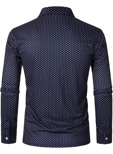 HOOD CREW Mens Fashion Polka Dot Collared Shirts with Pocket Long Sleeve Slim Fit Dress Polo Shirt for Men3