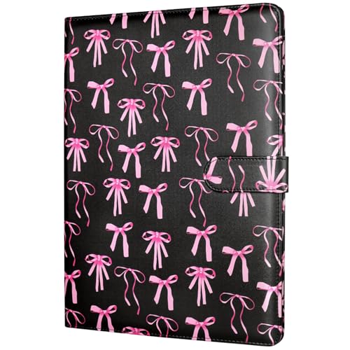 Image of Mymazn Padfolio Portfolio Folder, Faux Leather Interview Resume Folder with Document Organizer & Business Card Holder, Letter-Sized Notepad Legal Pad Holder for Men Women Black Bow