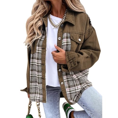 Oversized Denim Jacket Women Casual Button Down Shacket Long Sleeve Boyfriend Jean Jacket Trendy Western Work Coats