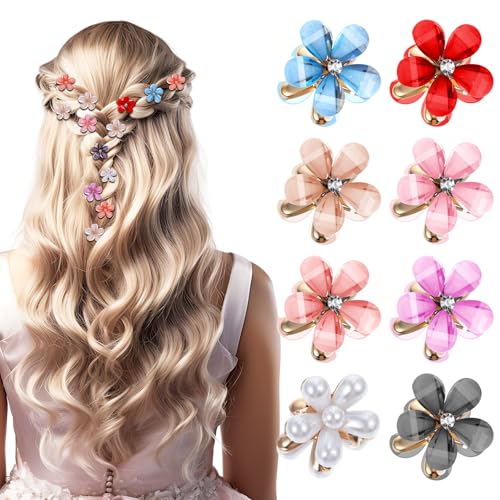 16 piezas pinzas mini flor de cristal, clips para cabello antideslizantes con diseño de garra floral para mujeres y niñas