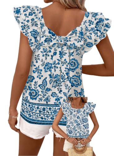 Image of Falechay Womens Bow Tie Back Tops Round Neck Ruffle Short Sleeve Shirts Cute Babydoll Chiffon Tee Women Summer Trendy Tunic
