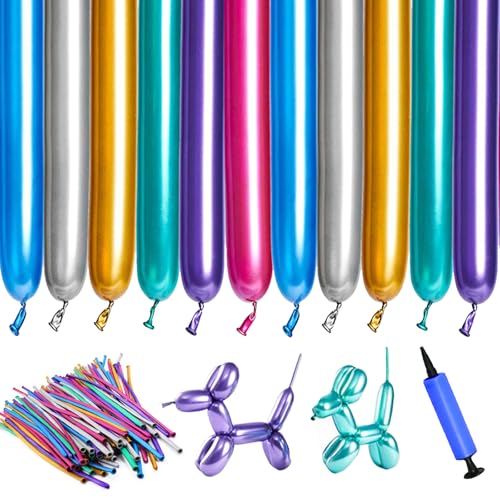 LUKIUP 100 Globos para Modelar Multicolor, Metálicos 260Q Mágicos, DIY Largo Forma, Decoración para Matrimonio Fiesta Boda Cumpleaños Navidad