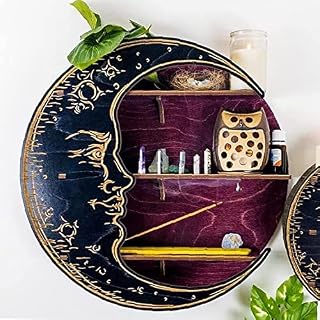 AISHANGJIA Antique Wall-Mounted Crystal Display Moon Stand, Wall-Mounted Crystal Display Stand, Wall Decoration Wooden Stand, Bedroom Kitchen Essential Oil Shelf (Purple)