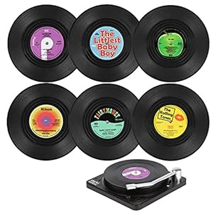 abcd123 Drankonderzetters, retro, cd, geluidsplaat, vinyl, anti-hitte, drankonderzetter met platenspelerhouder, voor…