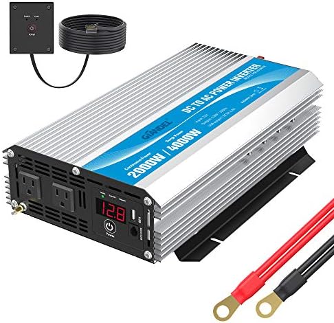 GIANDEL 2000W Power Inverter Modified Wave 12 Volt DC to 110V 120V AC with Remote Control and LED Display Dual AC Outlets & USB Port for RV Truck Boat
