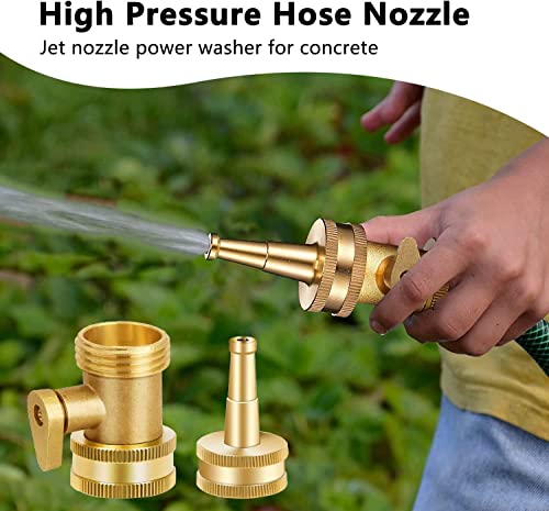 Aineed JETNOZZLE - 1 SET Jet Nozzle High Pressure Hose Nozzle - Water Hose Sprayer Nozzle With Garden Hose Shutoff Valve Solid Brass Heavy Duty 3/4 Inch Ght Connector -1 Set thumb #1