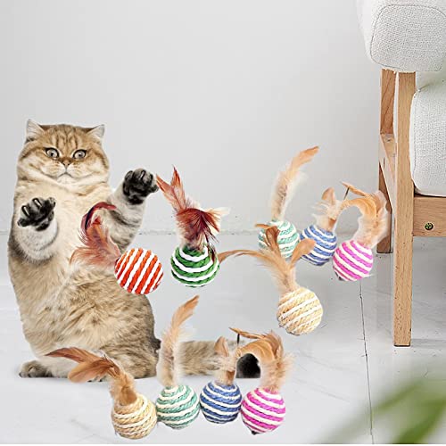 Baoblaze 10 bolas arranhadoras para gatos Bola de Brinquedo para Gato com Penas bolas de som Bola de