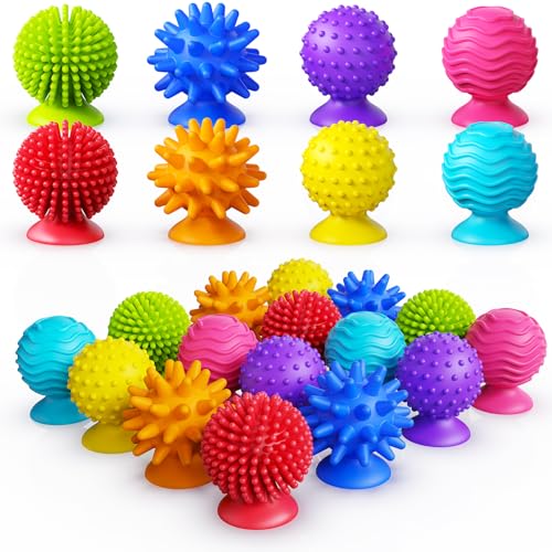 Image of Sensory Fidget Toys Kids Adults: 16 Pack Textured Suction Toy - Sensory Toys for Autism Kids Calming - Quiet Anxiety Fidgets for Classroom Prize - Easter Basket Stuffers Egg Filler - Kids Travel Toy