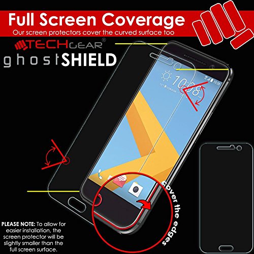 TECHGEAR [3 Pack] Screen Protectors to fit HTC 10 [ghostSHIELD Edition] Genuine Reinforced Flexible TPU Screen Protector Guard Covers with Full Screen Coverage inc Curved Screen