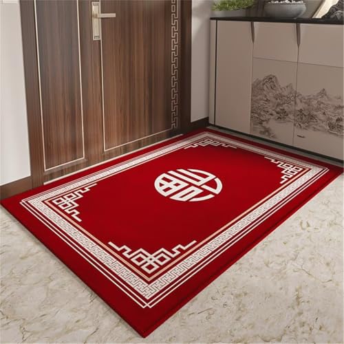 Tapis salon 180x250cm rouge lavable à structure géométrique moderne et robuste