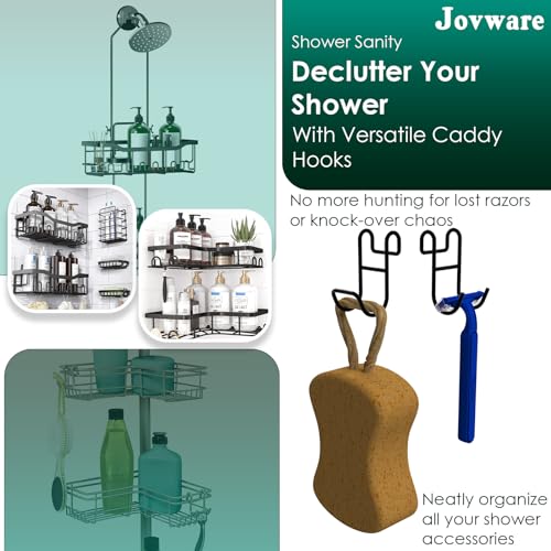 Image of Shower Caddy Hooks, Razor Hanger for Shelf and Loofah (Black - 1 Closed 1 Open)