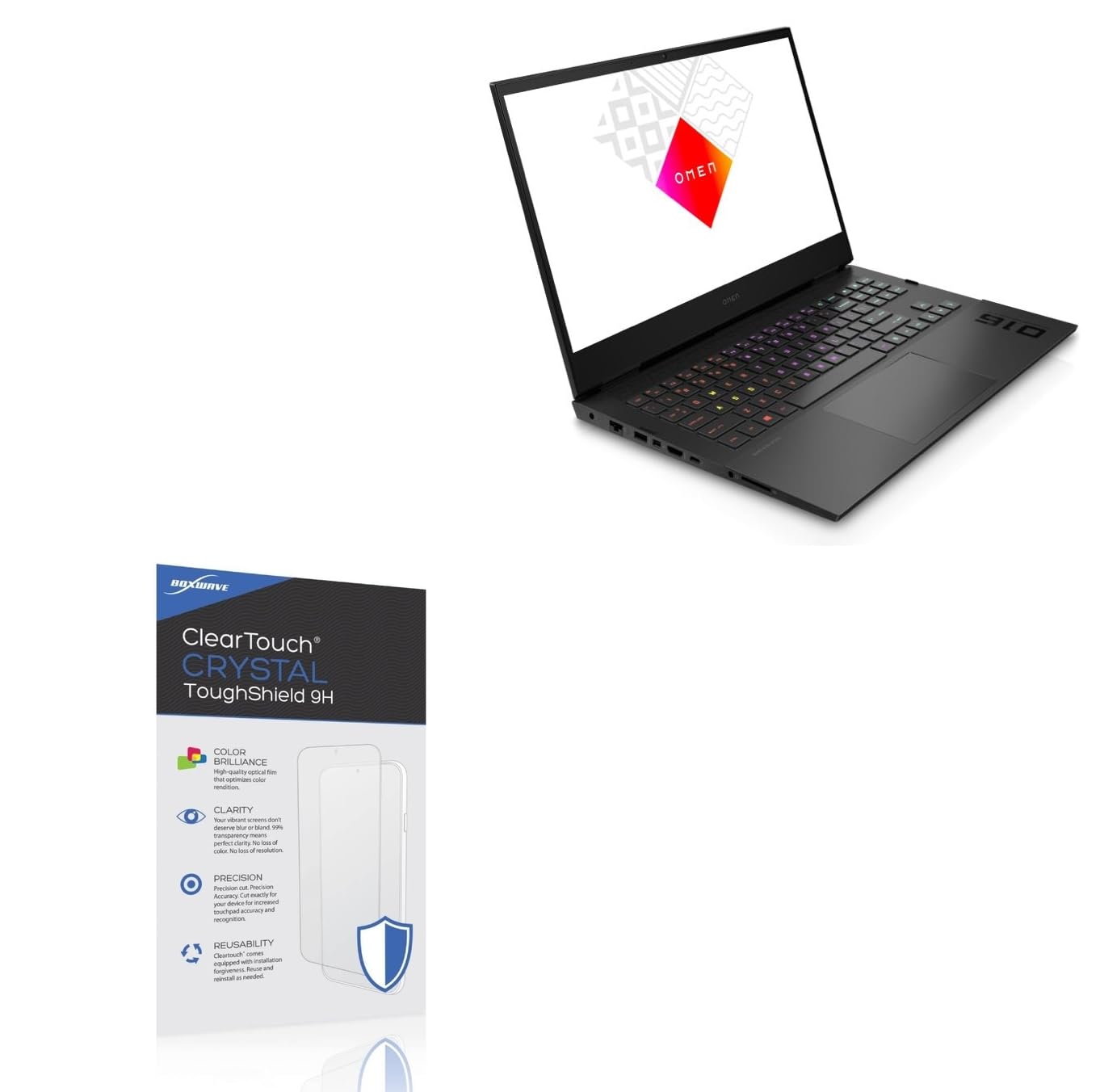 BoxWave Screen Protector Compatible With HP Omen 16 (16t-wf000) - ClearTouch Crystal ToughShield 9H (2-Pack), Clear 9H Tough Flexible Film Screen Protector