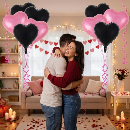 Image of 12 Pcs Colorful Heart Balloons,18 Inch Heart Foil Balloons Love Balloon Valentine Balloon for Birthday Party Wedding Engagement Party Baby Shower Valentine Day Decorations