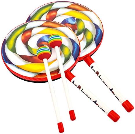 Foraineam 2 Pieces 8 Inch Lollipop Drum with Drum Beater Lollipop Hand Drum Musical Educational Percussion Instrument