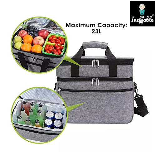Image of Ineffable Thermal Insulated Cooler Bag, Adjustable Shoulder Strap, Extra Zipper Pockets, Leakproof, Picnic Outdoor Use, Reusable & Easy Wash (Grey)