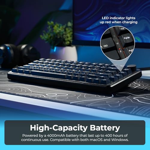 Image of TECWARE Ghost 75% Wireless Mechanical Keyboard | RGB Gaming Keyboard with Volume Knob | Tri-Mode 2.4GHz /Bluetooth /USB-C | Gasket Mounted | Hot Swappable Pre-Lubed Linear Switches | 4000mAh | Black