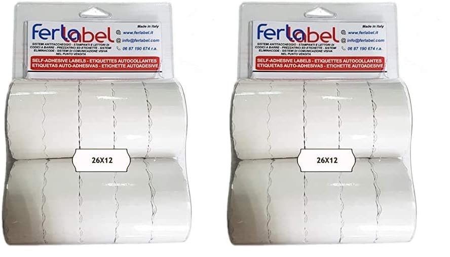 26x12 BLISTER FERLABEL DA 10 ROTOLI BIANCHI (15.000 ETICHETTE) PER PREZZATRICE (Confezione da 2)