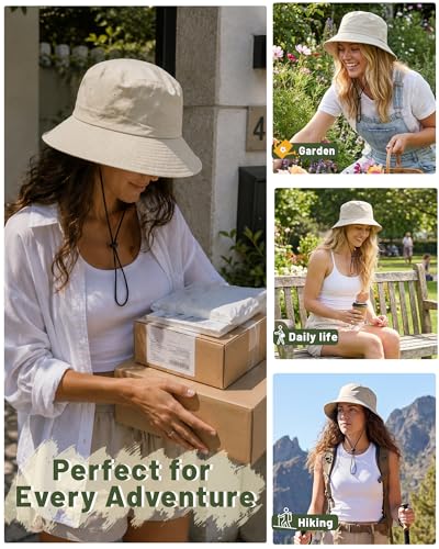 Image of Water-Resistant Bucket Hat for Women Men Rain Hat UPF 50+ Boonie Sun Hat Foldable Summer Floppy Fishing Safari Hats