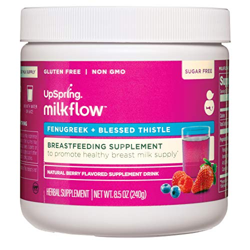 UpSpring Milkflow Fenugreek and Blessed Thistle Berry Sugar Free Lactation Supplement Drink Mix to Promote Healthy Breastmilk Supply, 8.5 oz Bulk Powder Canister