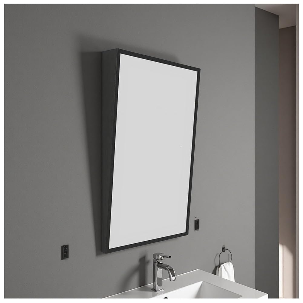 exproyzk Specchio a inclinazione Fissa Specchio da Parete Rettangolare Specchio da toeletta inclinabile Cornice in Acciaio Inox 304(Nero,90x60cm)