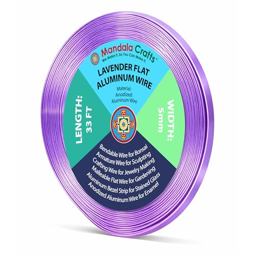 Image of Mandala Crafts 5mm Lavender Flat Aluminum Crafting Wire for Sculpting | 33 FT, Anodized, Colored, Tarnish Resistant, Bendable, Flexible, for Jewelry Making, Bezel, Bonsai, Armature, Outdoor