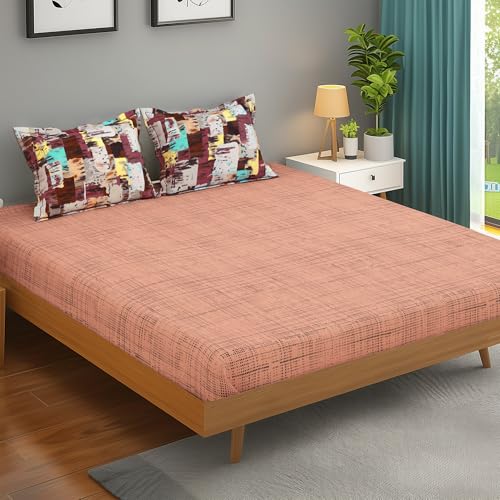 Image of Bedsheet for Double Bed | 152TC | Peach | Dotted Print | 1 Piece Cotton bedsheet for Double Bed with 2 Pillow Covers (225 x250cm) Perfect for Home Decor & Gifting | 100% Cotton bedsheets