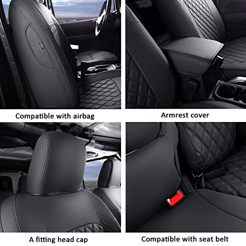 Image of GIANT PANDA Jeep Wrangler 4 Door JL 2018-2026 Full Set Car Seat Covers for Sahara Altitude Rubicon 392 Unlimited with Rear Cup Holder, Customized Faux Leather - (Black)
