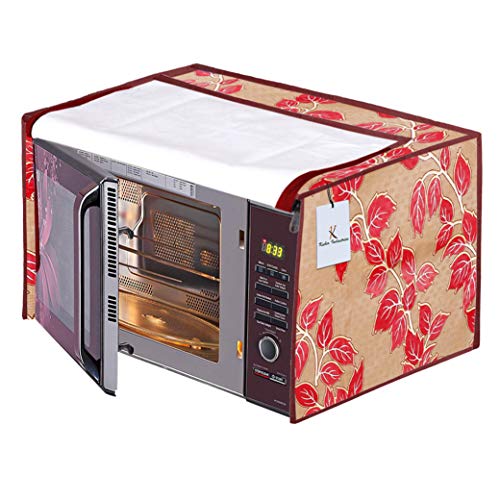 Image of Kuber Industries Leaf Design PVC Microwave Oven Full Closure Cover for 20 Litre (Red) CTKTC33231