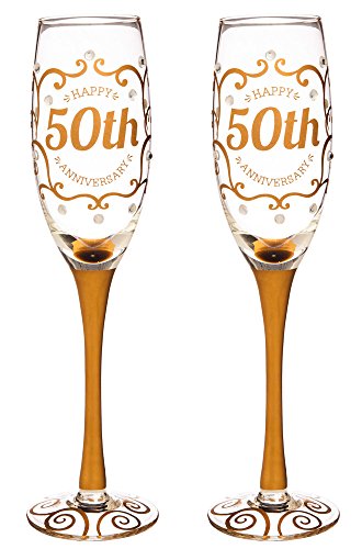 Cypress Home Anniversary Champagn Flutes, 8 ounces, Set of 2 (50th Anniversary)