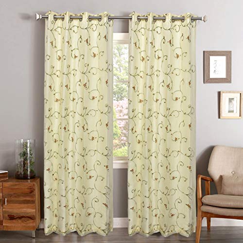 Image of Polyester Floral Embroidery Door Curtains for Living Room /Bedroom (9 Feet, Sky Embroidery + White Blackout) Set of 2 Pieces