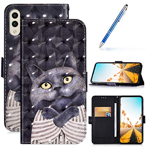 Robinsoni Case Compatible with Huawei Honor 8C Cover PU Leather Case Folio Flip Wallet Cover with Kickstand Hand Strap Card Slots Magnetic Closure Notebook Cover Wallet Case,Garfield