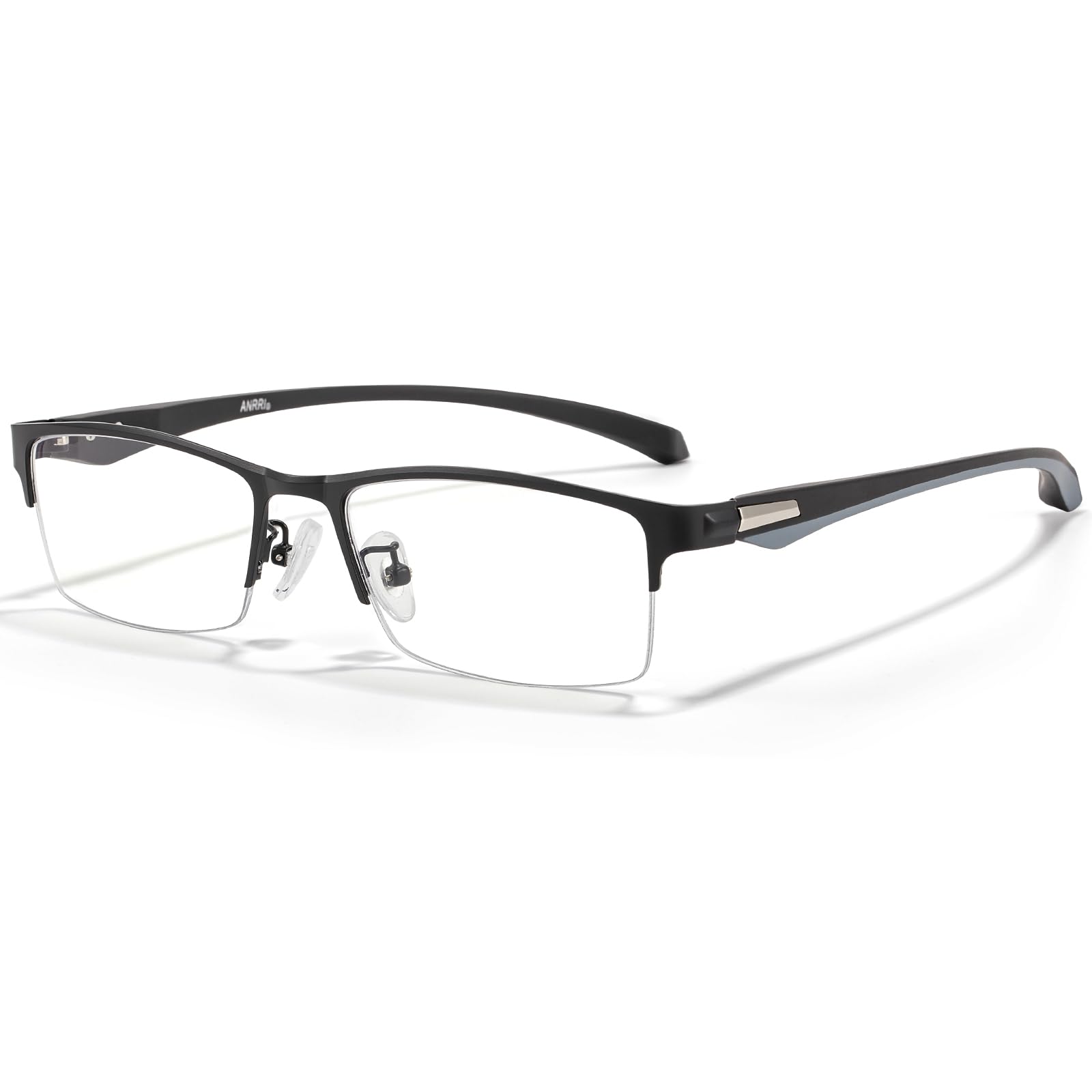 ANRRI Blue Light Glasses for Men Semi Rimless Rectangle Metal Frame UV Blocking Computer Glasses