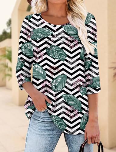 KISSMODA Women's Casual 3/4 Sleeve T-Shirts Round Neck Cute Tunic Tops Basic/Pleated Summer Tops Trendy Spring Blouses