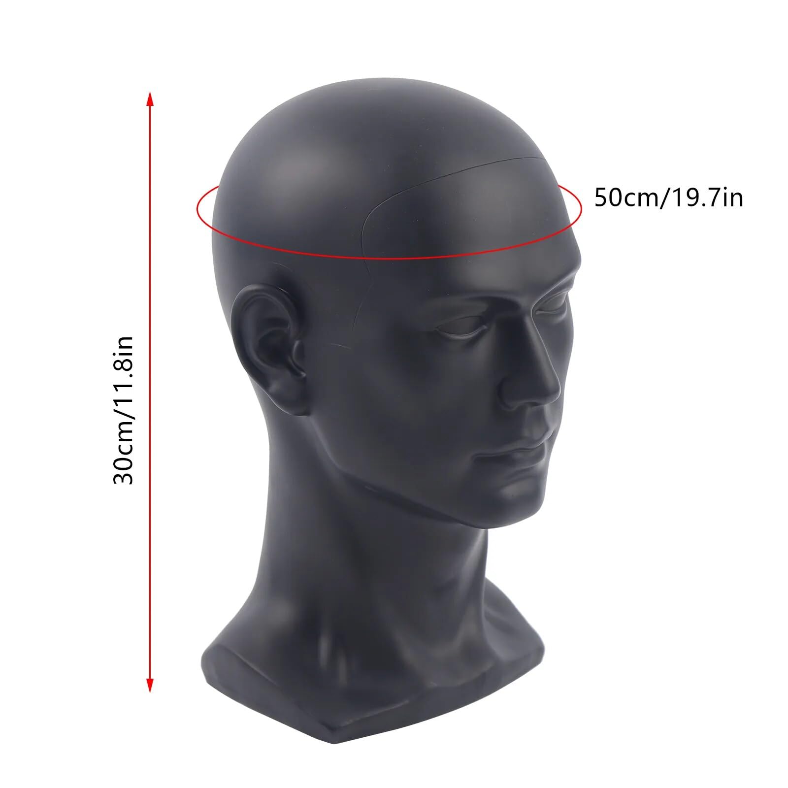 Premium Perückenkopf 50 cm | Kopf-Büste Schaufenster aus PVC-Kunststoff in Matt-Schwarz | Ständer für Kopfbedeckungen, Kopfschmuck, Halsschmuck