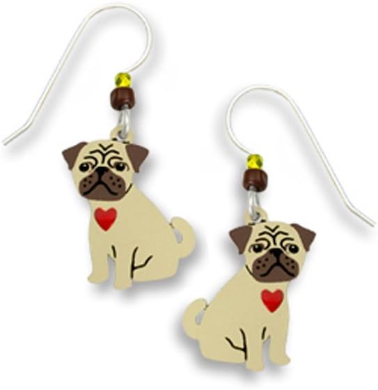 Pug Puppy "Pugs" with Red Heart Earrings Made in USA by Sienna Sky si1275