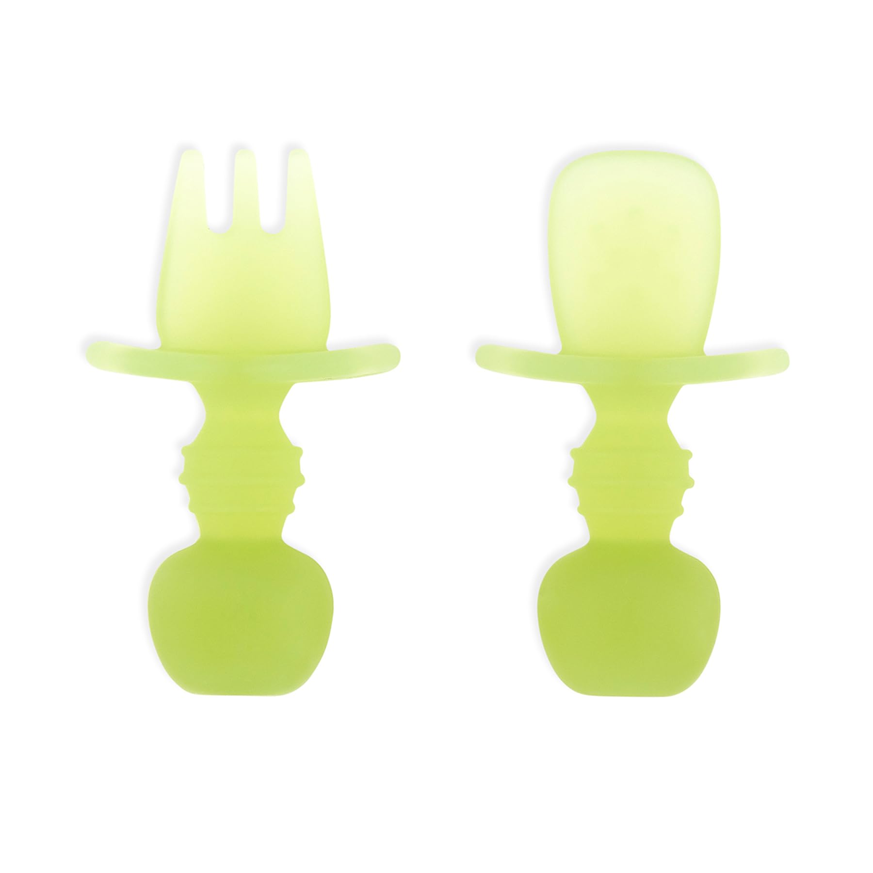 Bumkins Baby Utensils Set, Chewtensils Silicone Spoons for Dipping, Self-Feeding, Baby Led Weaning, Trainer Learning, First Stage Eating, Soft Practice Fork and Spoon, Babies 6 Months, Green Jelly
