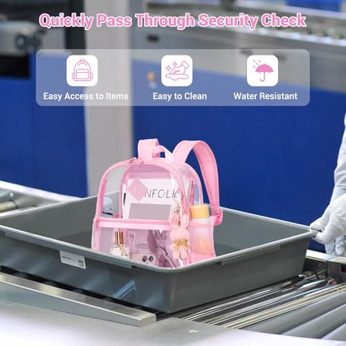 Image of MUSEVOS Clear Backpack for Stadium Events Approved 12x6x12, Thick TPU Mini Clear Bag with Front Pocket for Concert Sport Events Work Travel, Pure Pink
