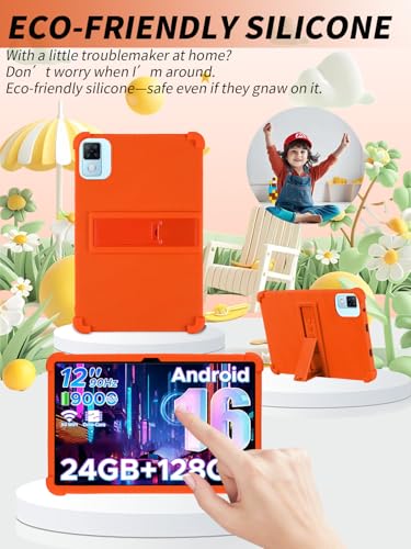 Etui ochronne do tabletu Doogee U12/POPUX P12 12 cali 2026, yystao dziecięce miękkie silikonowe etui, regulowany stojak (pomarańczowe)