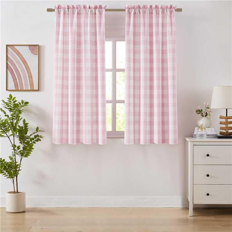 Bapawfish Pink White Buffalo Plaid Semi Sheer Curtains 72 Inches Long