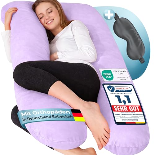 ELONEO NEU Seitenschläferkissen mit Bezug | Stillkissen | Schwangerschaftskissen XXL | Pregnancy Pillow | Komfortkissen für die Schwangerschaft | Lesekissen waschbar lila