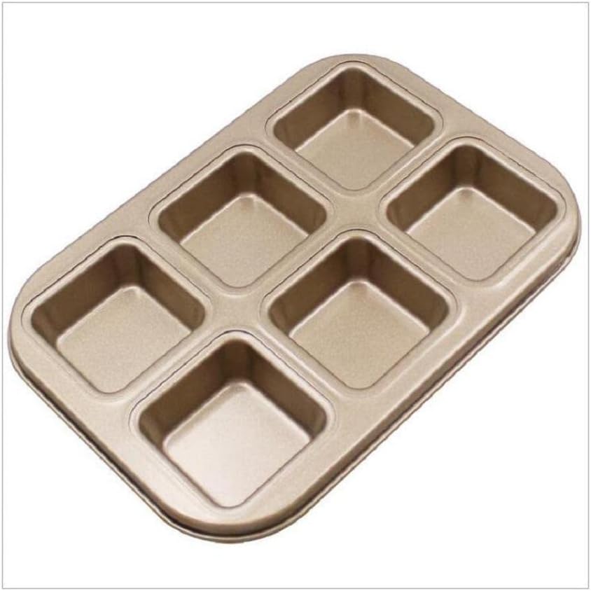 Cake Mold 12 Cupcake Mold Square Mini Pan Burger Muffin Cupcake Mold Household Non-Stick Baking Pan/107 (Color : Black- 6 Cups) (Gold 12 Cups)