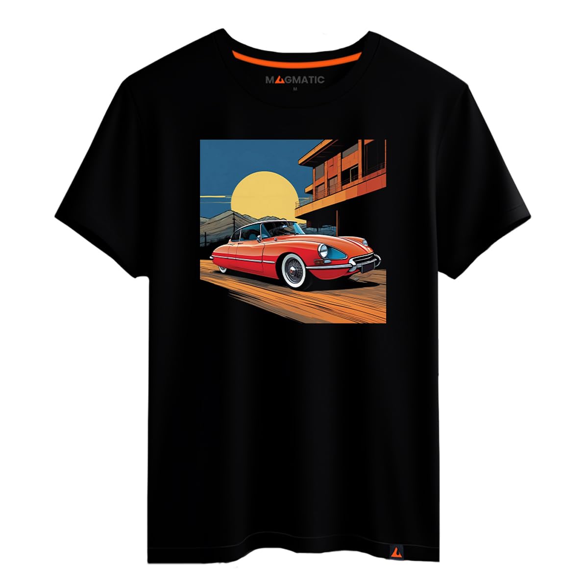 Magmatic - T Shirt Voiture Collection pour Homme Unisex Enfant, Collection Sunny Rides Tee Shirt Noir Premium 100% Coton, Cadeau collectionneur, passionné d'automobile, Fan de Voiture