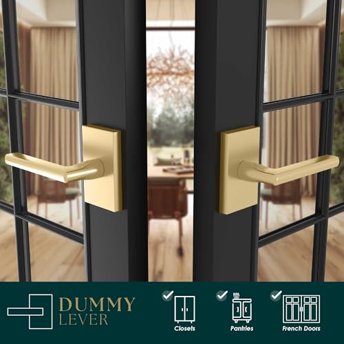 Image of Mega Handles Glamor Dummy Lever, Door Handle Set for Closet or French Doors, Single Side Door Levers, Non-Turning, Fits All Standard Door Sizes, Screws Included - Satin Brass (2 Pack)