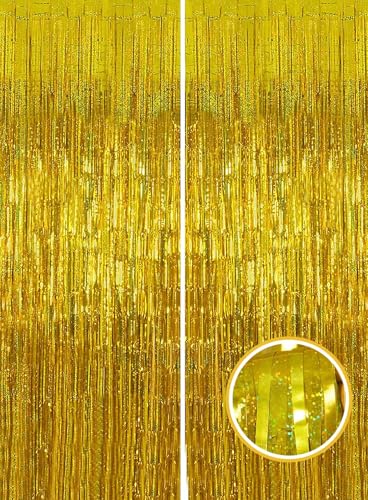Image of Gold Birthday Party Decorations Beauty Booth Photo Backdrop Curtain Streamers Tinsel Accessories 50th Happy Anniversary 2 Pack