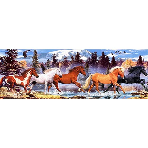 Diamond Painting by Number Kits River Horse Full Square Drill DIY 5D Diamond Embroidery Kits dot Crystal Rhinestone Adults Cross Stitch Arts Craft Gift for Home Wall Decor(80x160cm,32x64in)