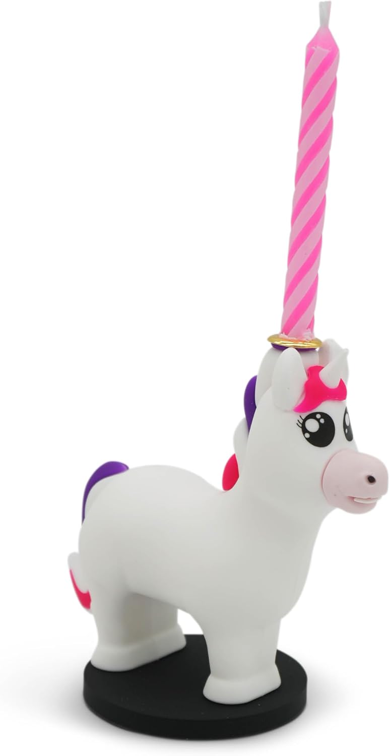 Birthday Candle Holder – Hilarious Novelty Party Decoration & Gag Gift for Friends, Family, and Coworkers – Small Joke Candle Stand for Cakes- Unicorn