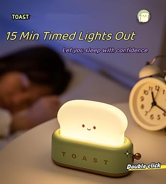 Cute Desk Decor Toaster Lamp, Kawaii LED Toast Bread Night Light Rechargeable, Table Night Lamp for Kids Room Table Desk Bedroom Decorations,Christmas Gifts Ideas for Baby Girls Teens (Pink)