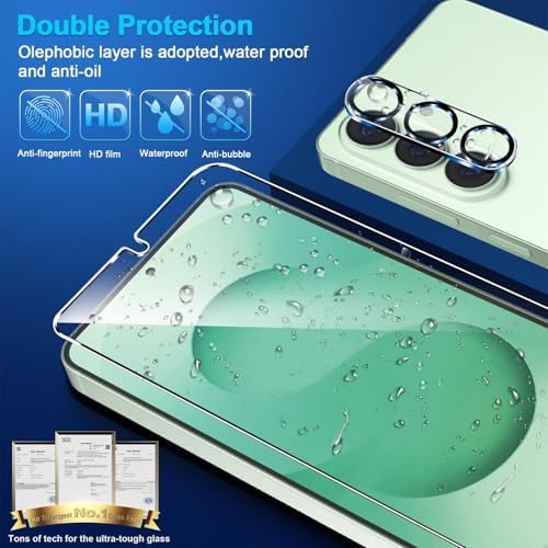 firtstnow 3 Pack for Samsung Galaxy S25 Screen Protector Tempered Glass + 3 Pack Camera Lens Protector, Military Grade Shatterproof, 9H Hardness, Fingerprint Unlock, Case Friendly 6.2 Inch — view 5